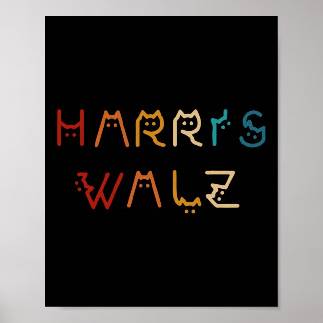 Kamala Harris Walz Waltz 2024 Cat Lettering Positi Poster (Framsidan)