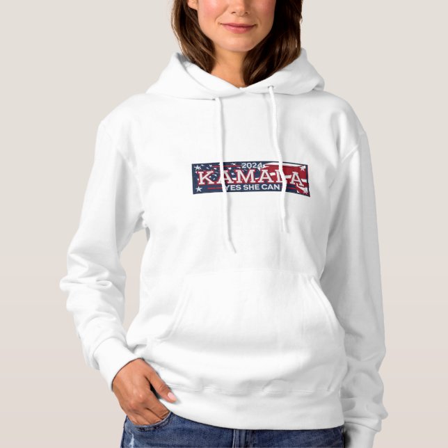KAMALA "JES SHE CAN" Kvinnors Hoodie T Shirt (Framsida)