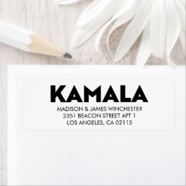 Kamala, modern, fet typografi, svart och vitt returadress etikett