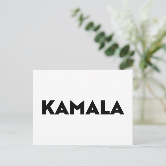 Kamala modern typografi minimalistisk svart vit vykort (Stående Fram)