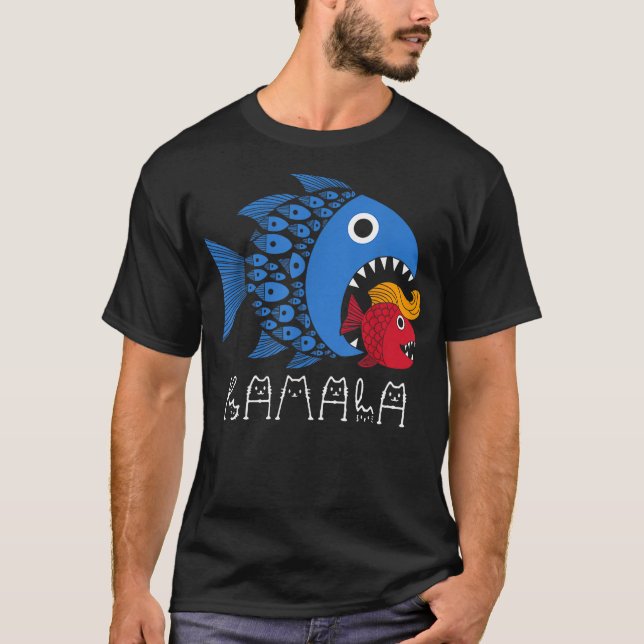 Kamala Over Trump Blue Wave Big Fish Eats Small Fi T Shirt (Framsida)