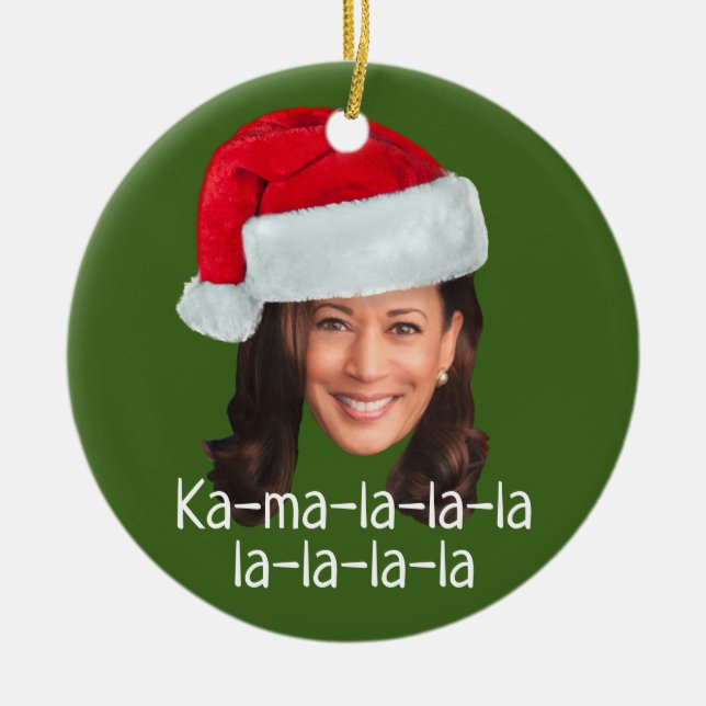 Kamala Santa Hat Biden Harris 2020 lustig helgdag Julgransprydnad Keramik (Framsidan)