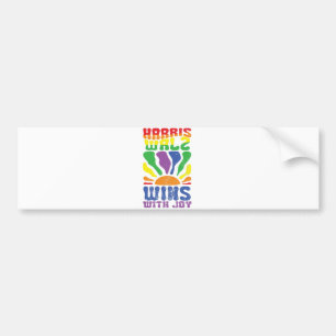 Kamala Wins with Joy Retro Boho Harris Walz LGBT Bildekal
