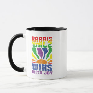 Kamala Wins with Joy Retro Boho Harris Walz LGBT Mugg