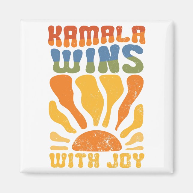Kamala Wins with Joy Retro Boho Harris Walz Magnet (Framsidan)