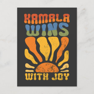 Kamala Wins with Joy Retro Boho Harris Walz Vykort