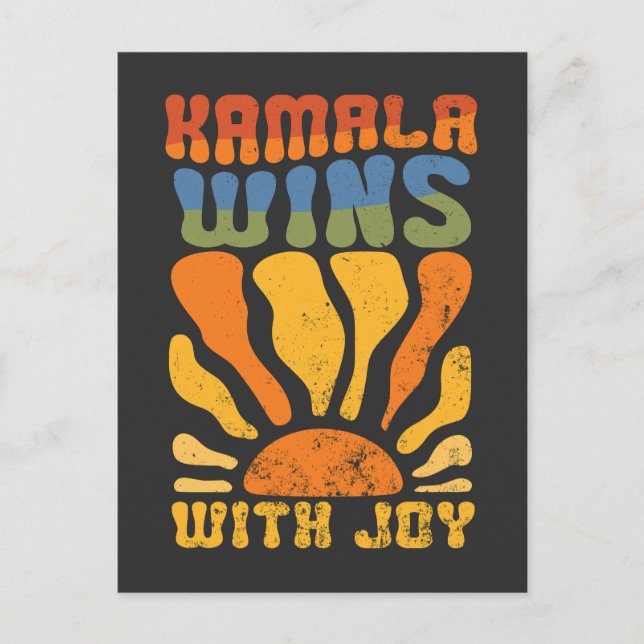 Kamala Wins with Joy Retro Boho Harris Walz Vykort (Framsida)