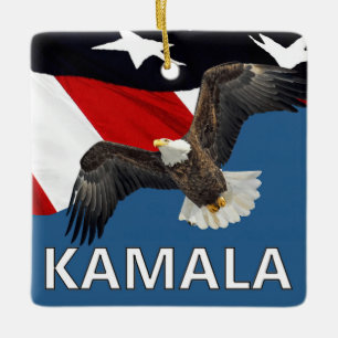 Kamala With Eagle och Flagga Julgransprydnad Keramik