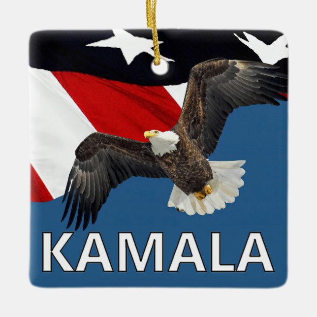 Kamala With Eagle och Flagga Julgransprydnad Keramik (Framsida)