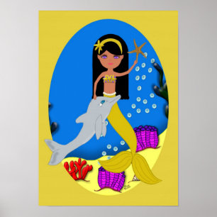Kamaria Poster Golden Sjöjungfru och Dolphin