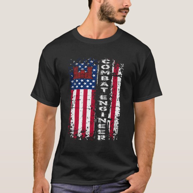 Kambat Ingenjör Distress American Flagga U S Milit T Shirt (Framsida)