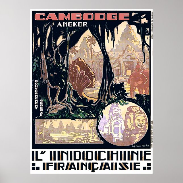 Kambodja, Angkor, L'Indochine,Vintage Asian Travel Poster (Framsidan)