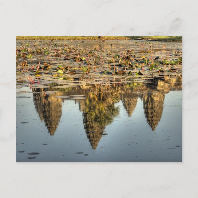 Kambodja, Angkor Wat. Reflex av tempel Vykort (Framsida)