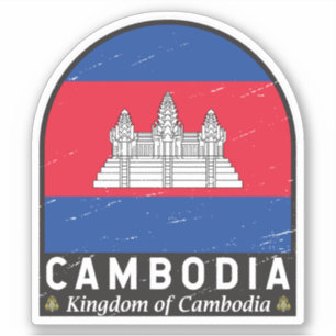 Kambodja Flagga Emblem Distress Vintage Klistermärken