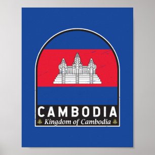 Kambodja Flagga Emblem Distress Vintage Poster
