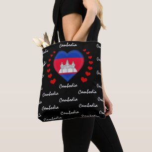Kambodja Flagga, Heart Kambodjanska mode /sport Tygkasse
