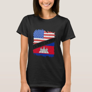 Kambodja Flagga jag är båda två USA Amerika Kambod T Shirt