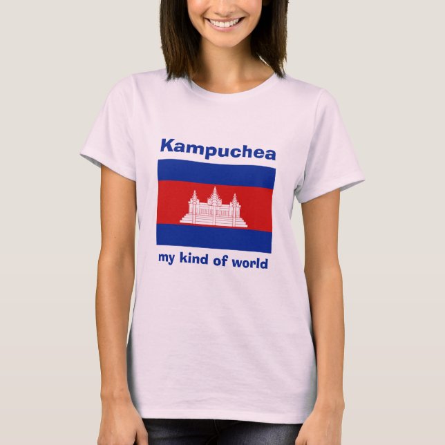 Kambodja Flagga + Karta + Text T-Shirt (Framsida)