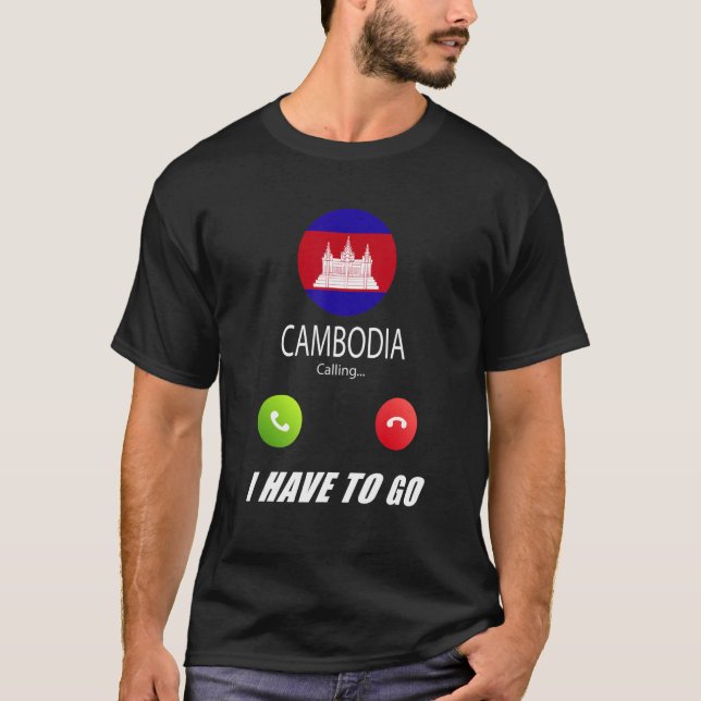 Kambodja Flagga Souvenir Kambodja ringer upp T Shirt (Framsida)