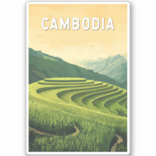 Kambodja Illustration Travel Art Vintage Klistermärken