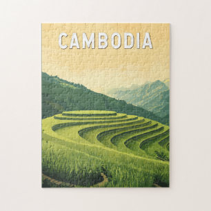 Kambodja Illustration Travel Art Vintage Pussel