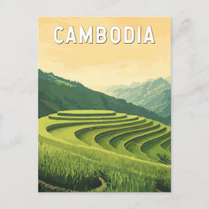 Kambodja Illustration Travel Art Vintage Vykort