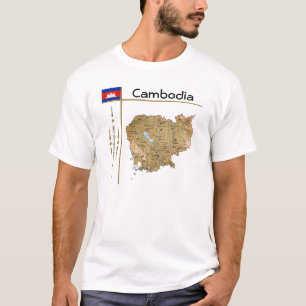 Kambodja Kart + Flagga + Titel T-Shirt