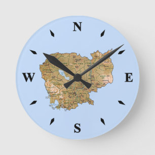 Kambodja Karta Clock Rund Klocka