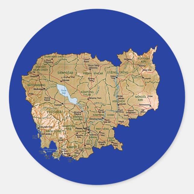 Kambodja Kartdekal Runt Klistermärke (Framsida)