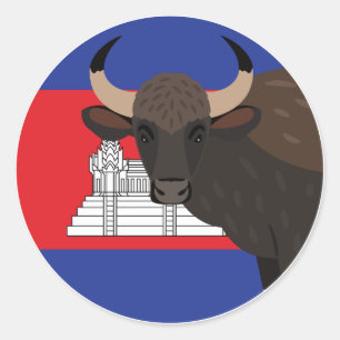 Kambodja Kouprey Kambodjas nationella Flagga Runt Klistermärke