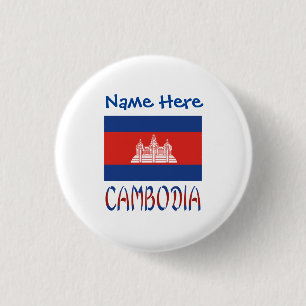Kambodja och Kambodjas Flagga Blue Personalization Knapp