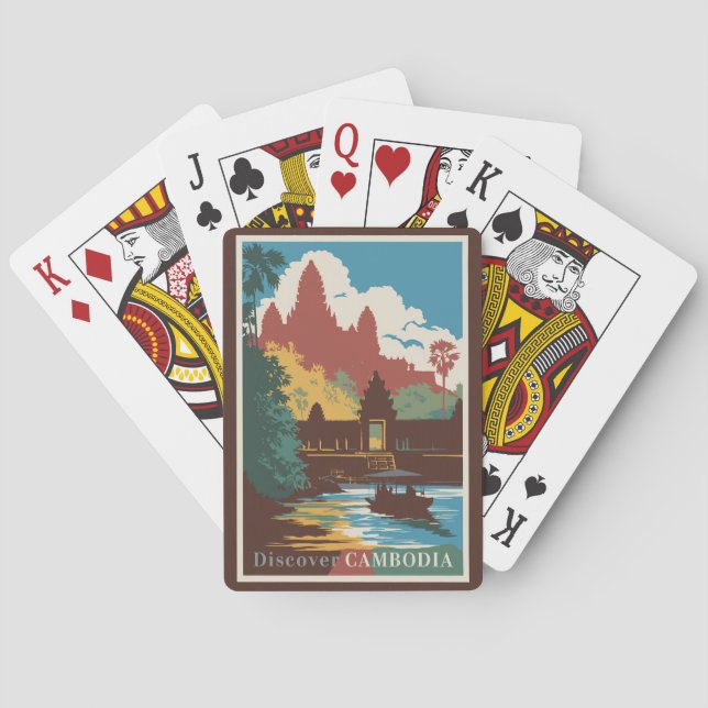 Kambodja Temple Illustration Travel Art Vintage Casinokort (Baksidan)