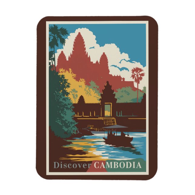 Kambodja Temple Illustration Travel Art Vintage Magnet (Vertikal)