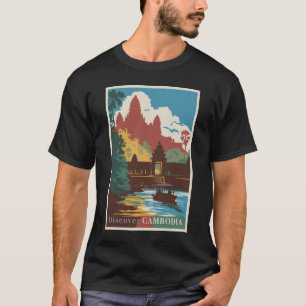 Kambodja Temple Illustration Travel Art Vintage T Shirt