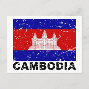 Kambodja Vintage Flagga Vykort