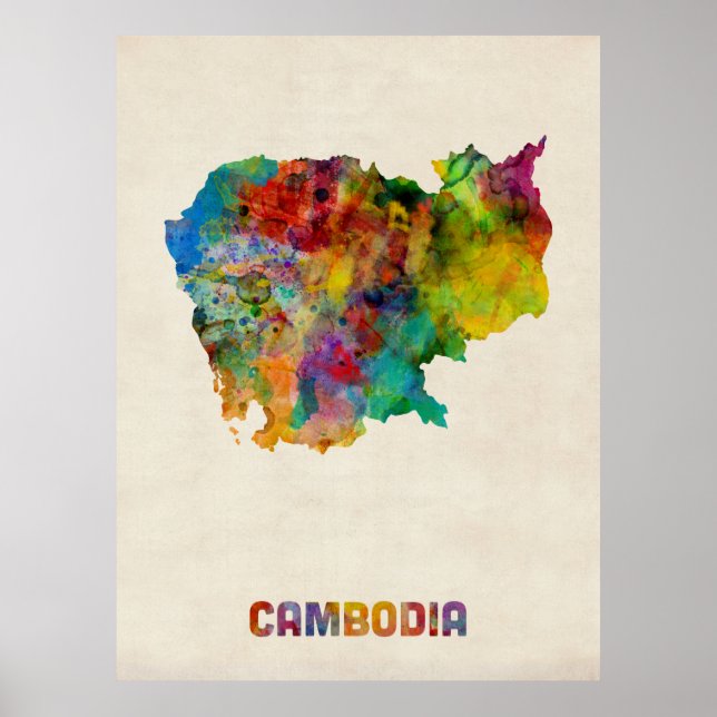Kambodja Watercolor Karta Poster (Framsidan)