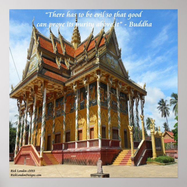 Kambodjansk buddhistisk tempel & känd citat-plakat poster (Framsidan)