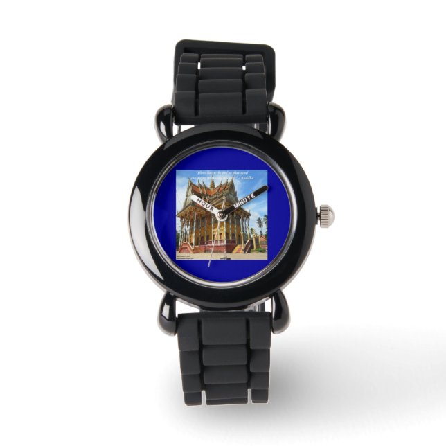 Kambodjansk buddhisttempel & berömd citatklocka armbandsur (Framsida)