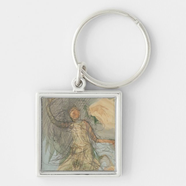 Kambodjansk dansare fyrkantig silverfärgad nyckelring (Framsidan)