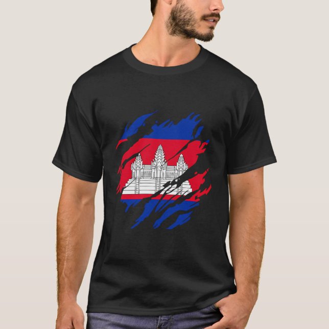 Kambodjanska Flagga Kambodja T Shirt (Framsida)