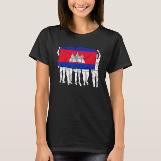 Kambodjanska Khmer Group Proud Flagga Day Temp T Shirt (Framsida)