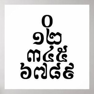 Kambodjanska Numbers Pyramid - 0 12 345 6789 Khmer Poster