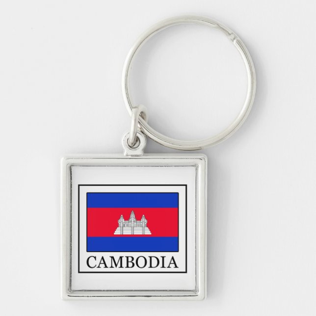 Kambodjas nyckelkedja fyrkantig silverfärgad nyckelring (Framsidan)