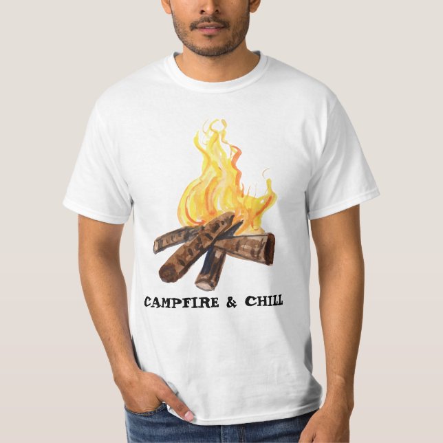 KAMBRRE & CHILL Camping Bonfire Watercolor T Shirt (Framsida)