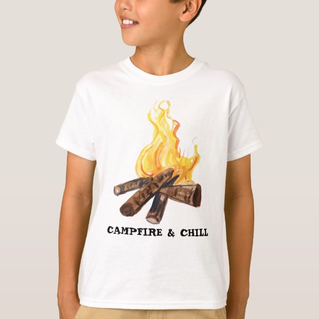 KAMBRRE & CHILL Camping Bonfire Watercolor T Shirt (Framsida)