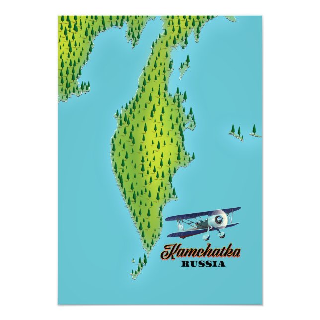 Kamchatka-halvön Ryssland resekarta. Fototryck (Framsidan)