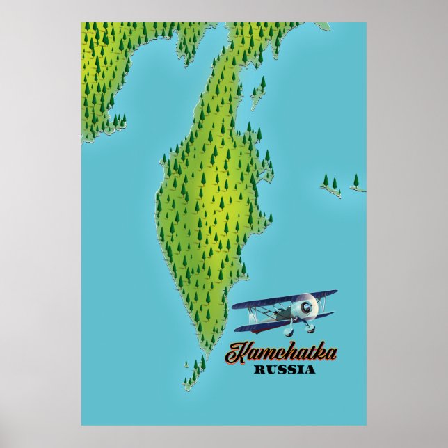 Kamchatka-halvön Ryssland resekarta. Poster (Framsidan)