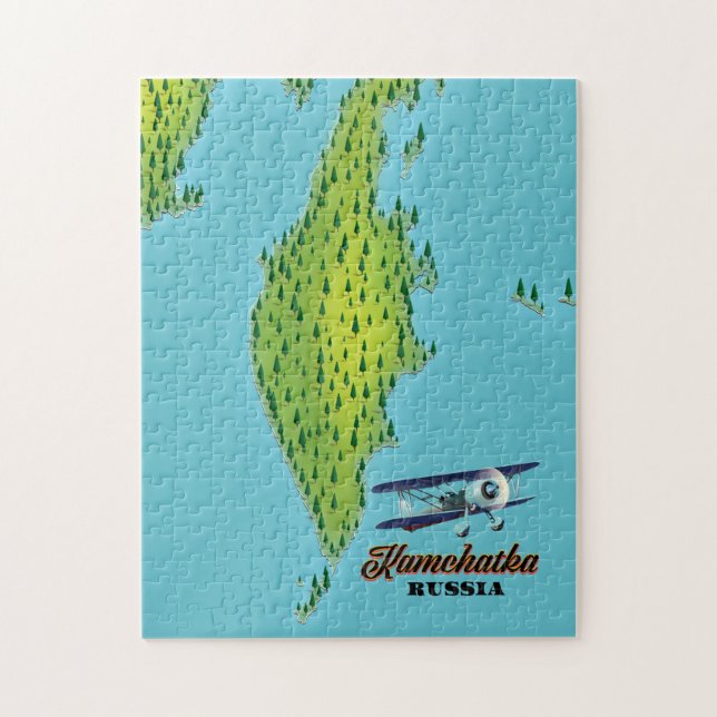 Kamchatkahalvön Ryssland resekarta. Pussel (Vertikal)
