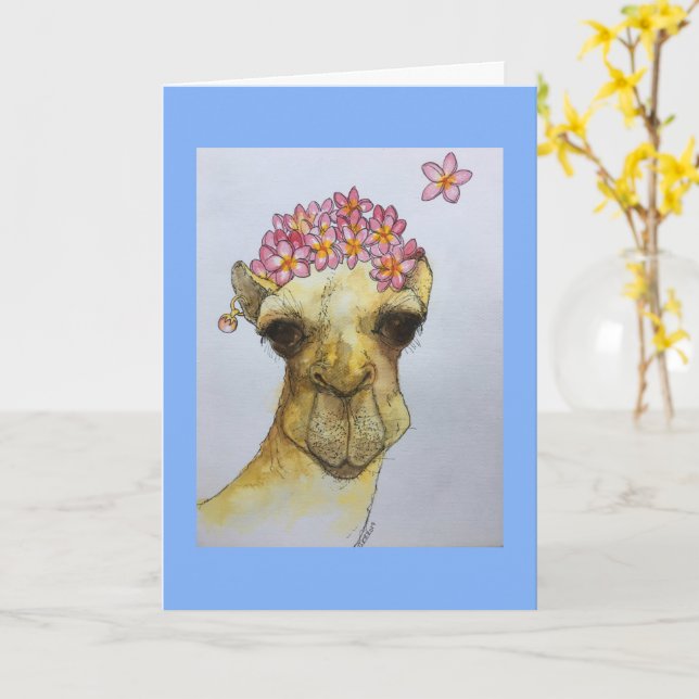 Kamel med ett Pearl Earring Hälsning Card Kort (Gul blomma)