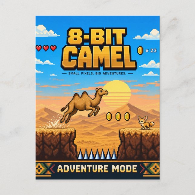 Kamel, Retro 8-Bit Pixel Art Vykort (Framsida)